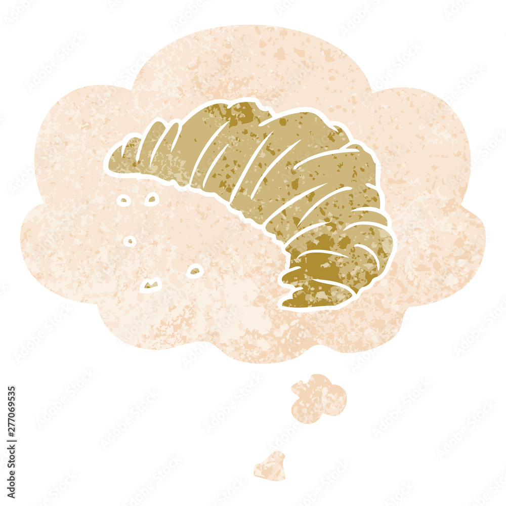 cartoon croissant and thought bubble in retro textured style cartoon croissant and thought bubble in retro textured style