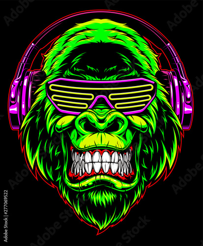 Gorilla with headphones
