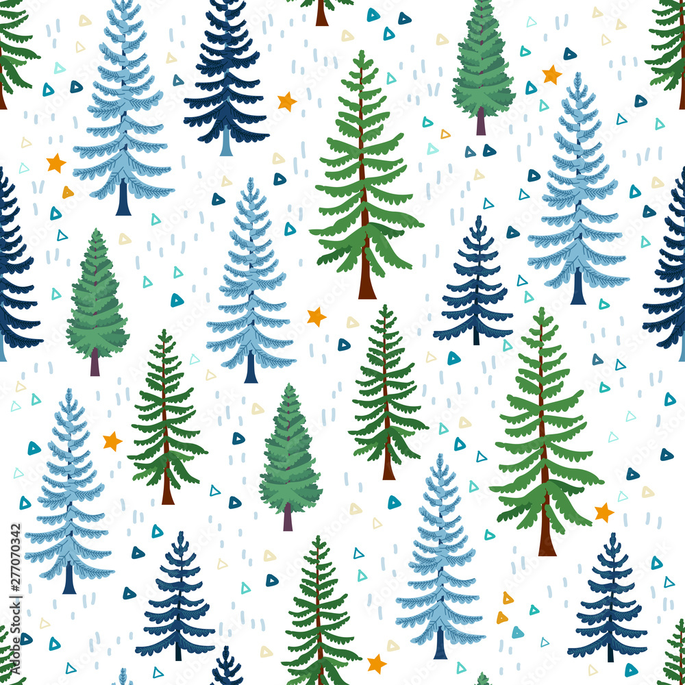 Obraz premium Winter forest trees pattern. A Woodland background