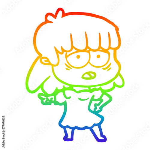 rainbow gradient line drawing cartoon tired woman