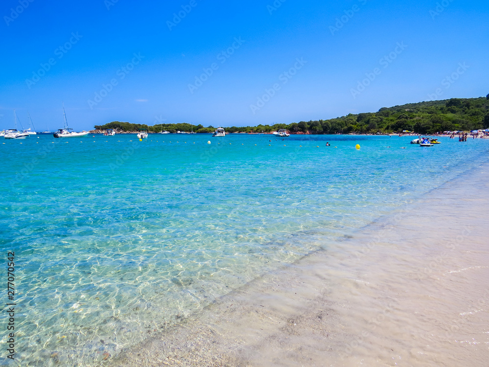 View of the beach in San Ciprianu, Corsica, France