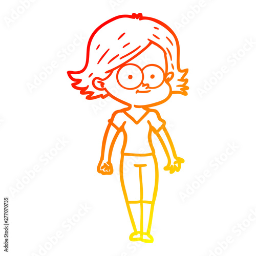 warm gradient line drawing happy cartoon girl