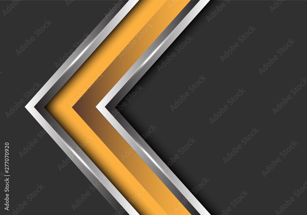 Abstract yellow silver arrow direction on grey blank space design modern futuristic background vector illustration. Abstract yellow silver arrow direction on grey blank space design modern futuristic background vector illustration.