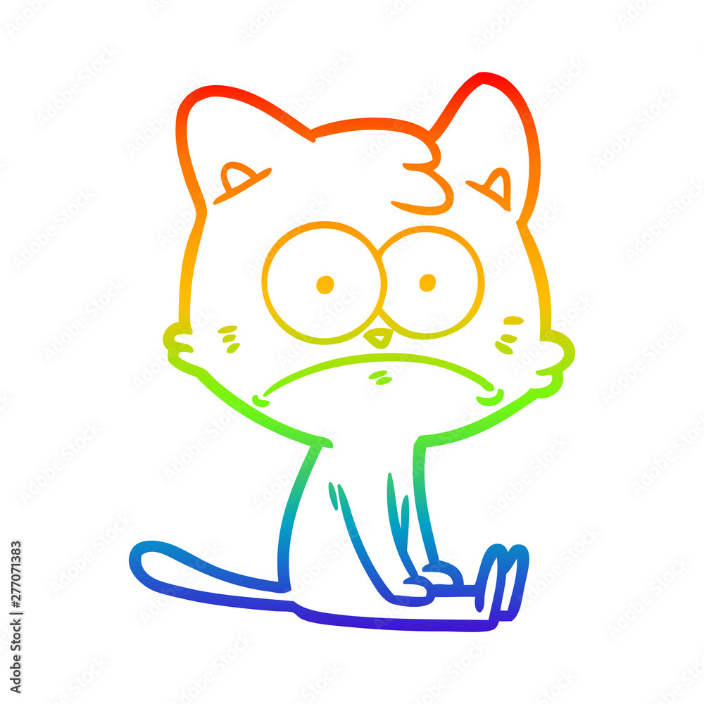 rainbow gradient line drawing cartoon nervous cat