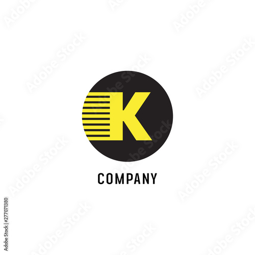 Letter K Alphabet Logo Design Template, Speed, Motion, Fast, Black, White, Yellow