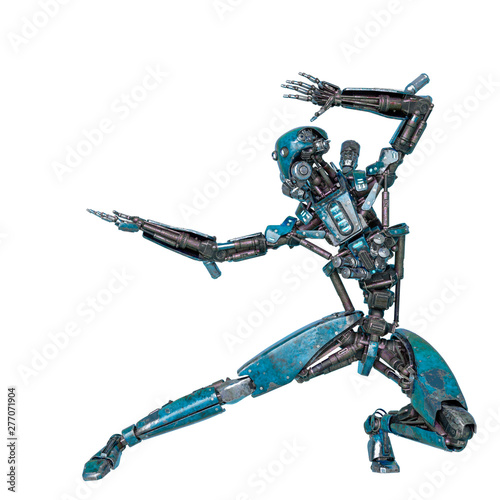 ninja robot in action in a white background