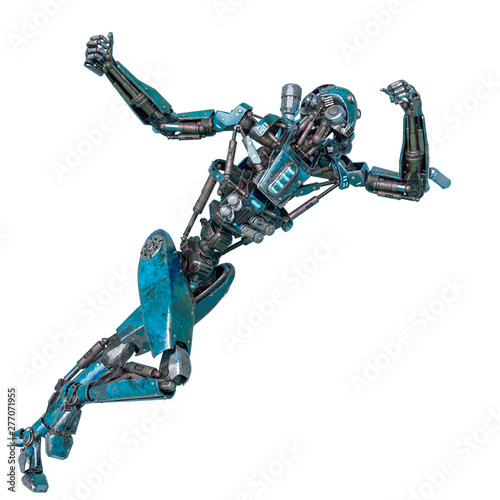 ninja robot punching the air in a white background