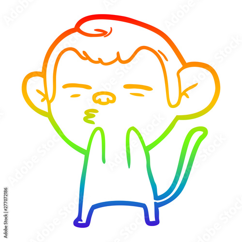 rainbow gradient line drawing cartoon suspicious monkey