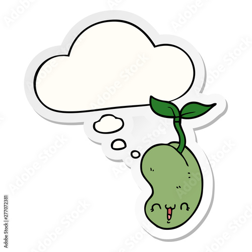 cute cartoon seed sprouting and thought bubble as a printed sticker