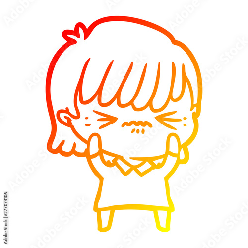 warm gradient line drawing annoyed cartoon girl
