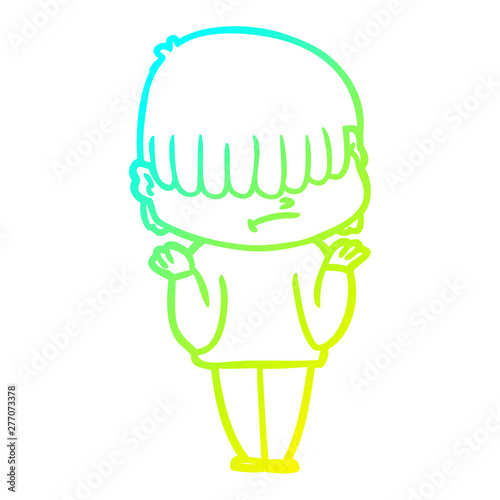 cold gradient line drawing cartoon boy with untidy hair