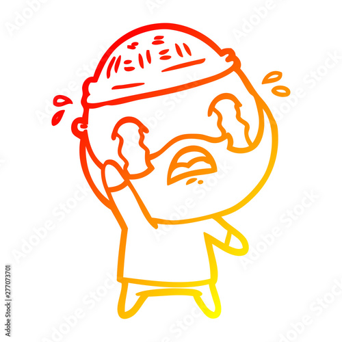 warm gradient line drawing cartoon bearded man crying waving goodbye