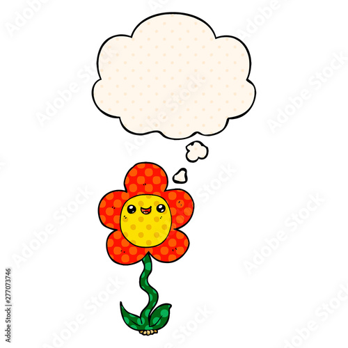 cartoon flower and thought bubble in comic book style