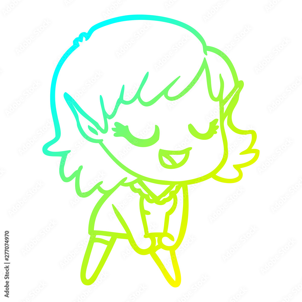 cold gradient line drawing happy cartoon elf girl cold gradient line drawing happy cartoon elf girl