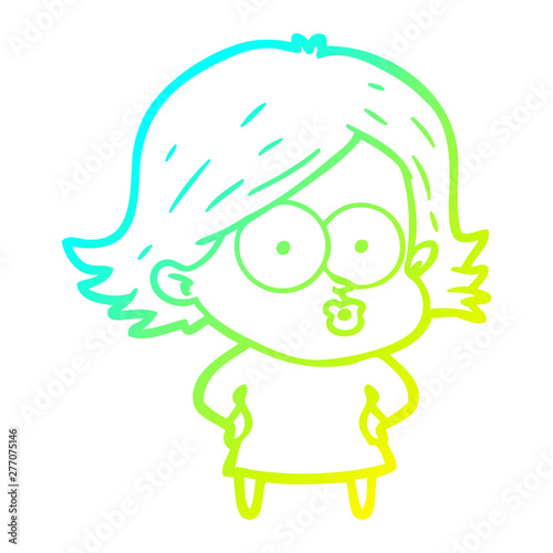cold gradient line drawing cartoon girl pouting