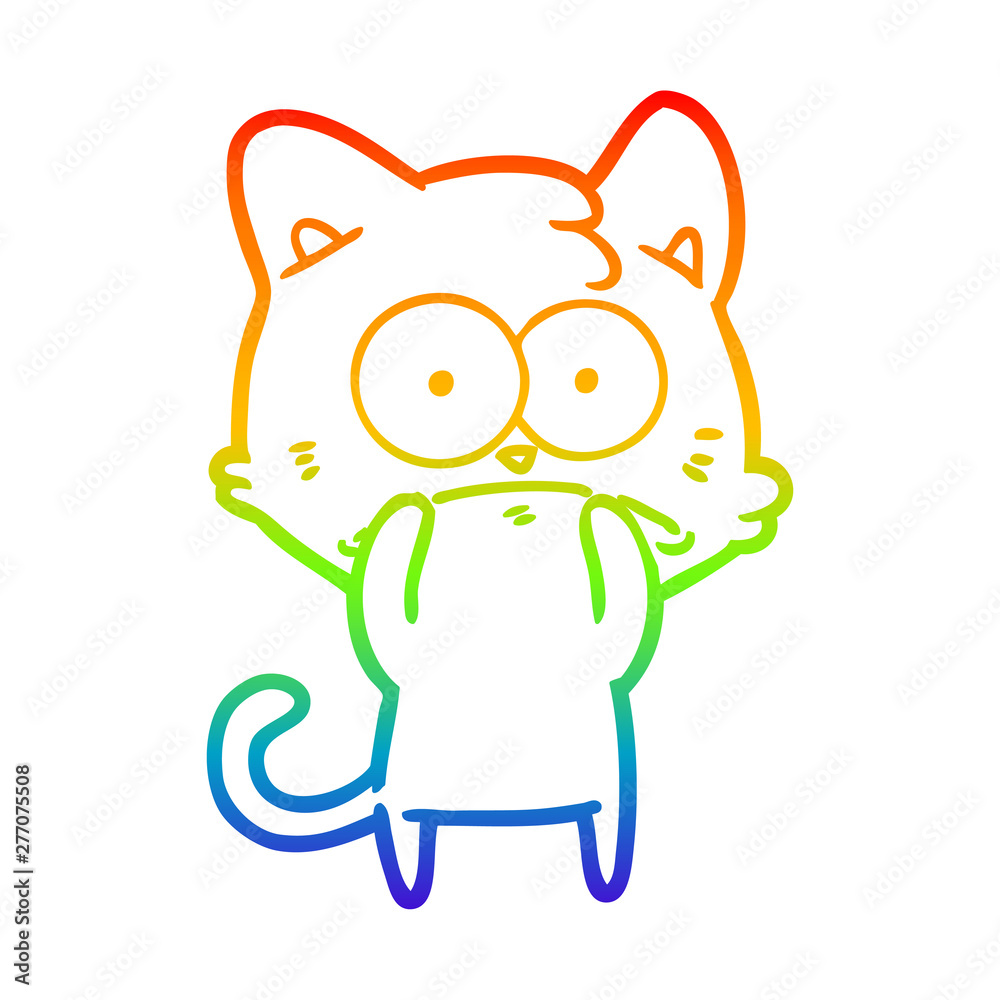 rainbow gradient line drawing cartoon nervous cat