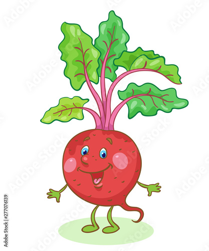  Funny  red beet in cartoon style. Isolated on white background.