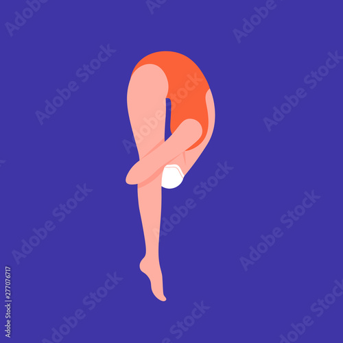 Woman in swimwear falls. Jumping and swimming in the pool. Water sports. Vector flat illustration