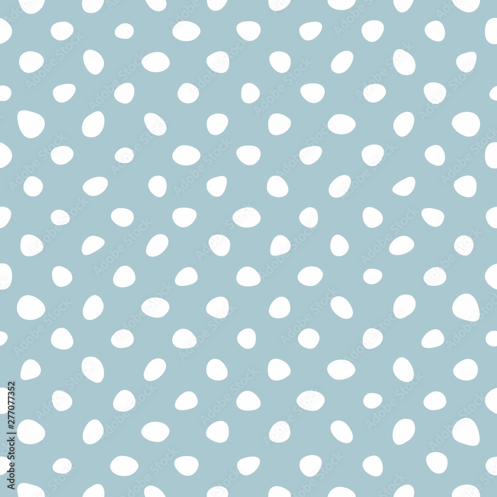 Tile vector pattern with small mint green or blue polka dots on a white background for seamless decoration wallpaper.