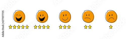 Star rating - set with funny stickman. Vector.