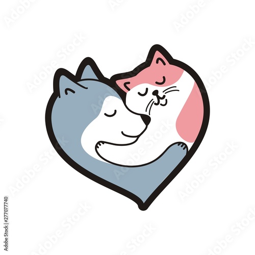 Cat and dog hugging
