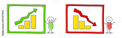 Funny hand drawn stickmen with business graph - set. Vector