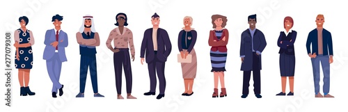 Diverse business characters. Office workers with equal opportunities, multicultural professional team. Vector cartoons illustration corporate business group