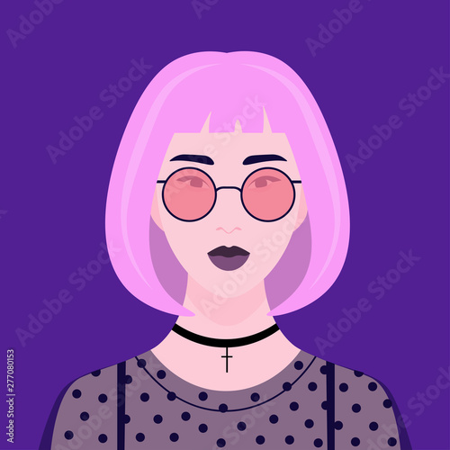 Portrait of a fashionable girl. Young asian woman. Avatar students. Vector flat illustration