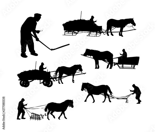 Funny set. Farmer looking at his phone doing any work.