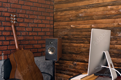 Home music studio, selective focus (detailed close-up shot)