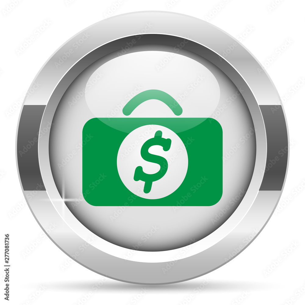 Dollar icon.White metal internet button. Glass with green icon, vector. Dollar icon.White metal internet button. Glass with green icon, vector.