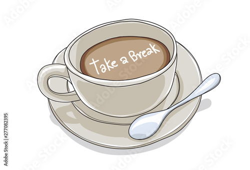 coffee cup take a break hand drawn vector cute art painting illustration