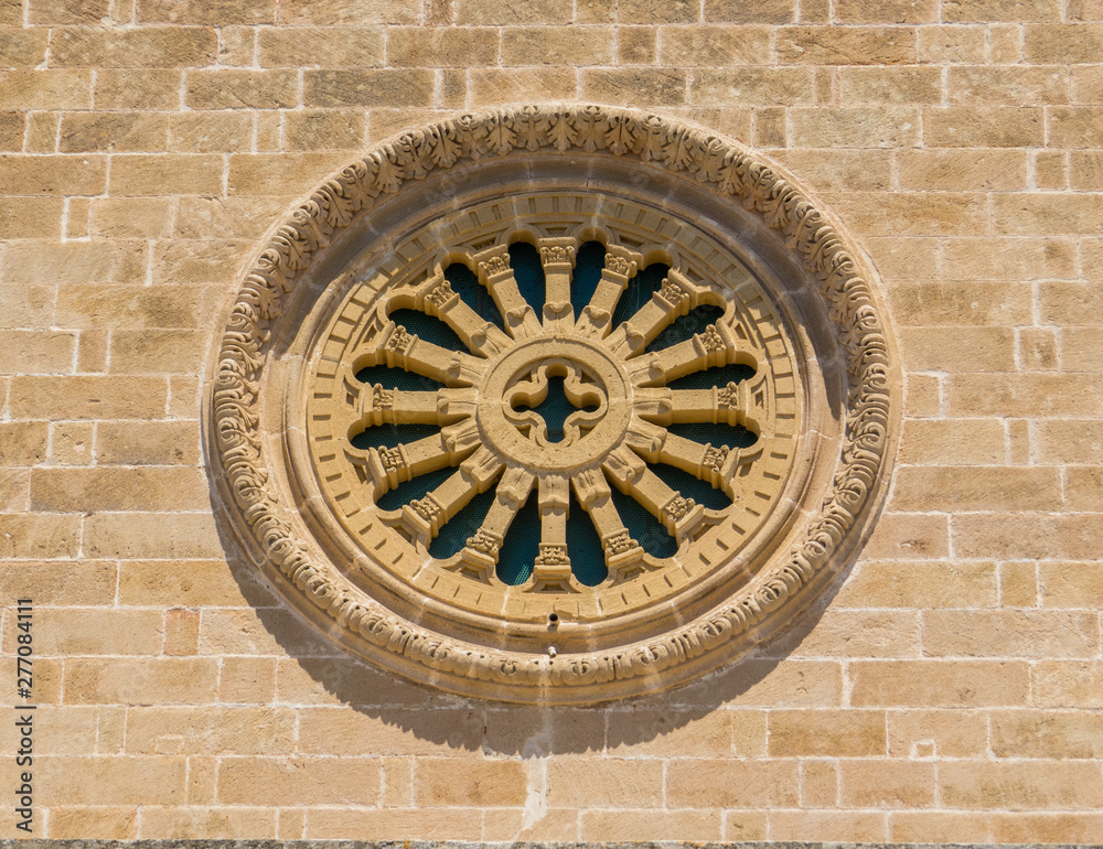 Rose window of the Chiesa di Cristo Re (Church of King Christ) in Santa Maria di Leuca, Italy