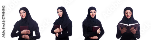 Muslim young woman wearing hijab on white