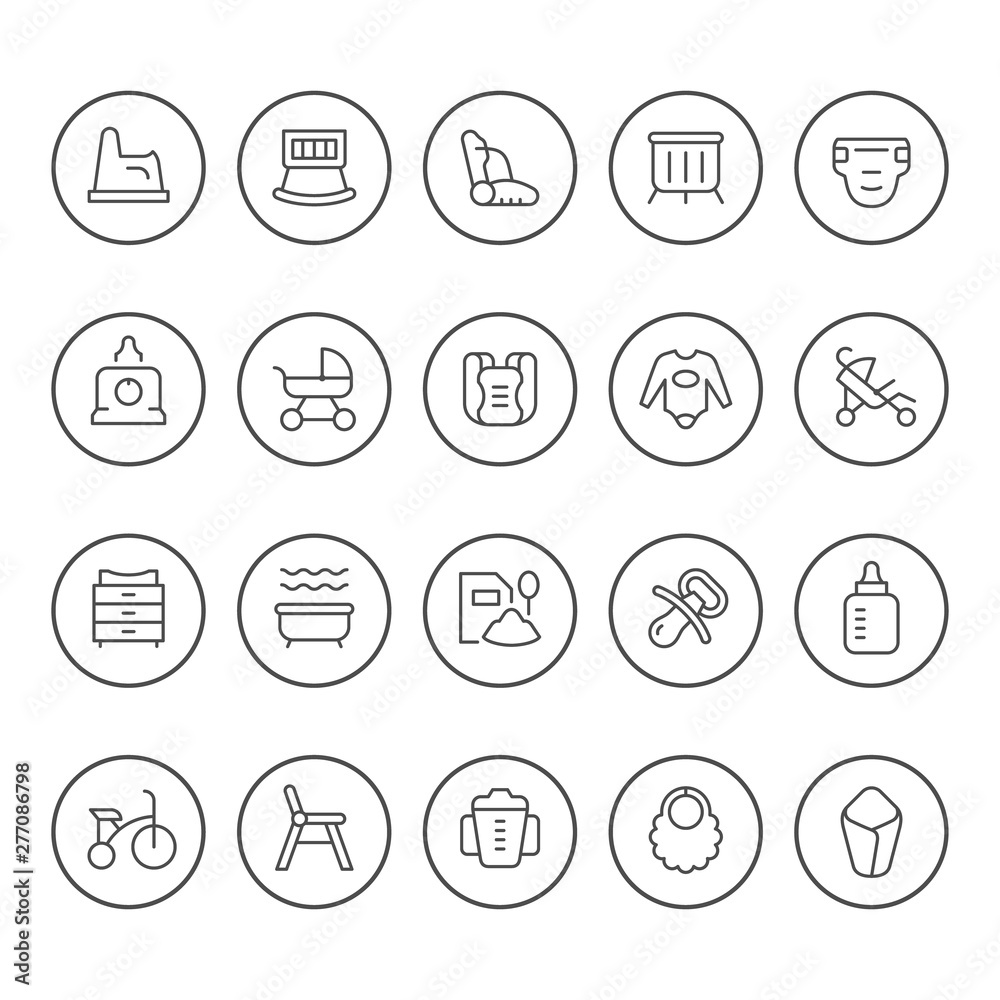 Set round line icons of baby goods