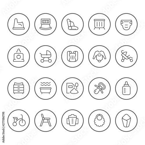 Set round line icons of baby goods