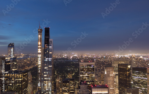 Top view of Manhattan buildings at night  New York.