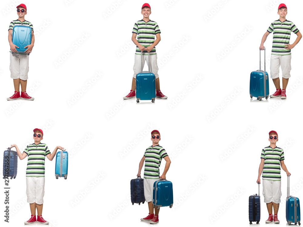 Young man with suitcase isolated on white Young man with suitcase isolated on white