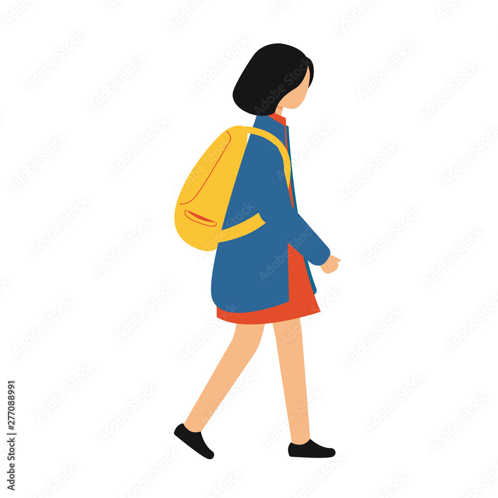 Young girl with a backpack. The student goes to study. Back to school. Young girl with a backpack. The student goes to study. Back to school.