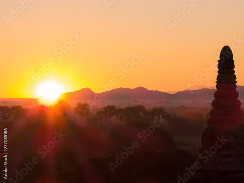 Magical sunrise over the temples in Bagan, Myanmar photo