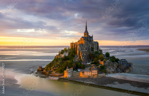 Mont Saint-Michel view in the sunset light. Normandy, northern France