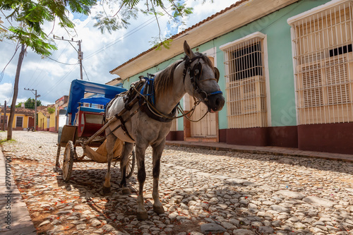 Horse Carriage in the streets of a small Cuban Town during a vibrant sunny day. Taken in Trinidad, Cuba.