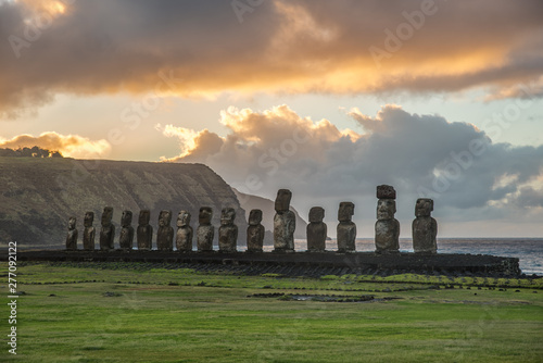 Sunrise behind Moai Statues on Rapa Nui