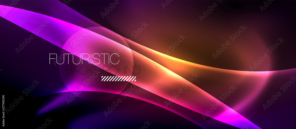Naklejka premium Glossy glowing neon light wave background