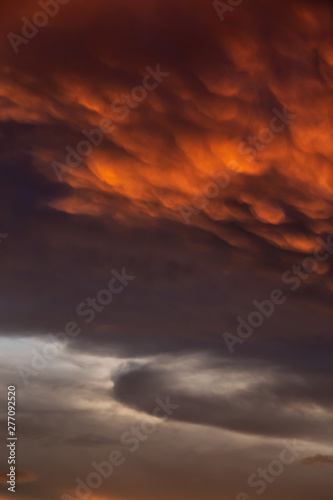 Dramatic Panoramic View of a cloudscape during a dark and colorful sunset. Taken over Beach Ancon in Trinidad, Cuba. © edb3_16