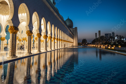 Abu Dhabi,U.A.E-2nd July 2019: A beautiful view of Sheikh Zayed Mosque during the time of Asar prayer.