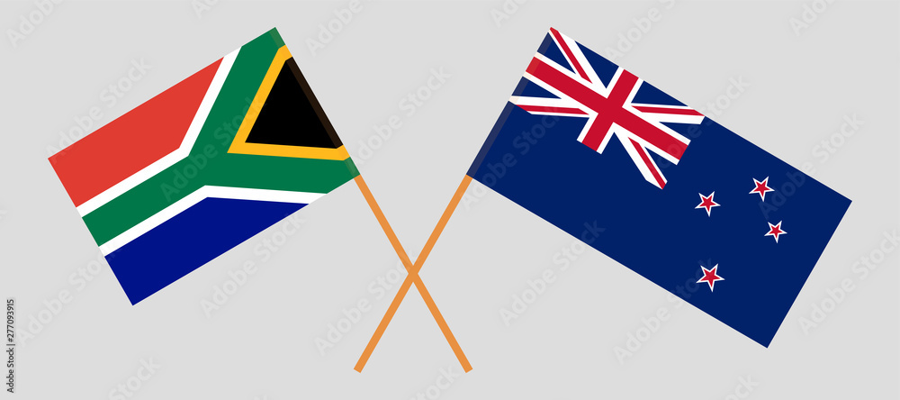Crossed New Zealand and South African flags Crossed New Zealand and South African flags