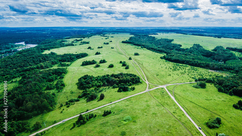 aerial view of green fields
