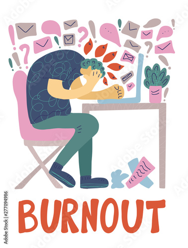 Burnout concept. Vector person at the table.