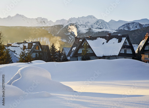 Sunrise over Zakopane in winter, Tatras mountains in Poland.